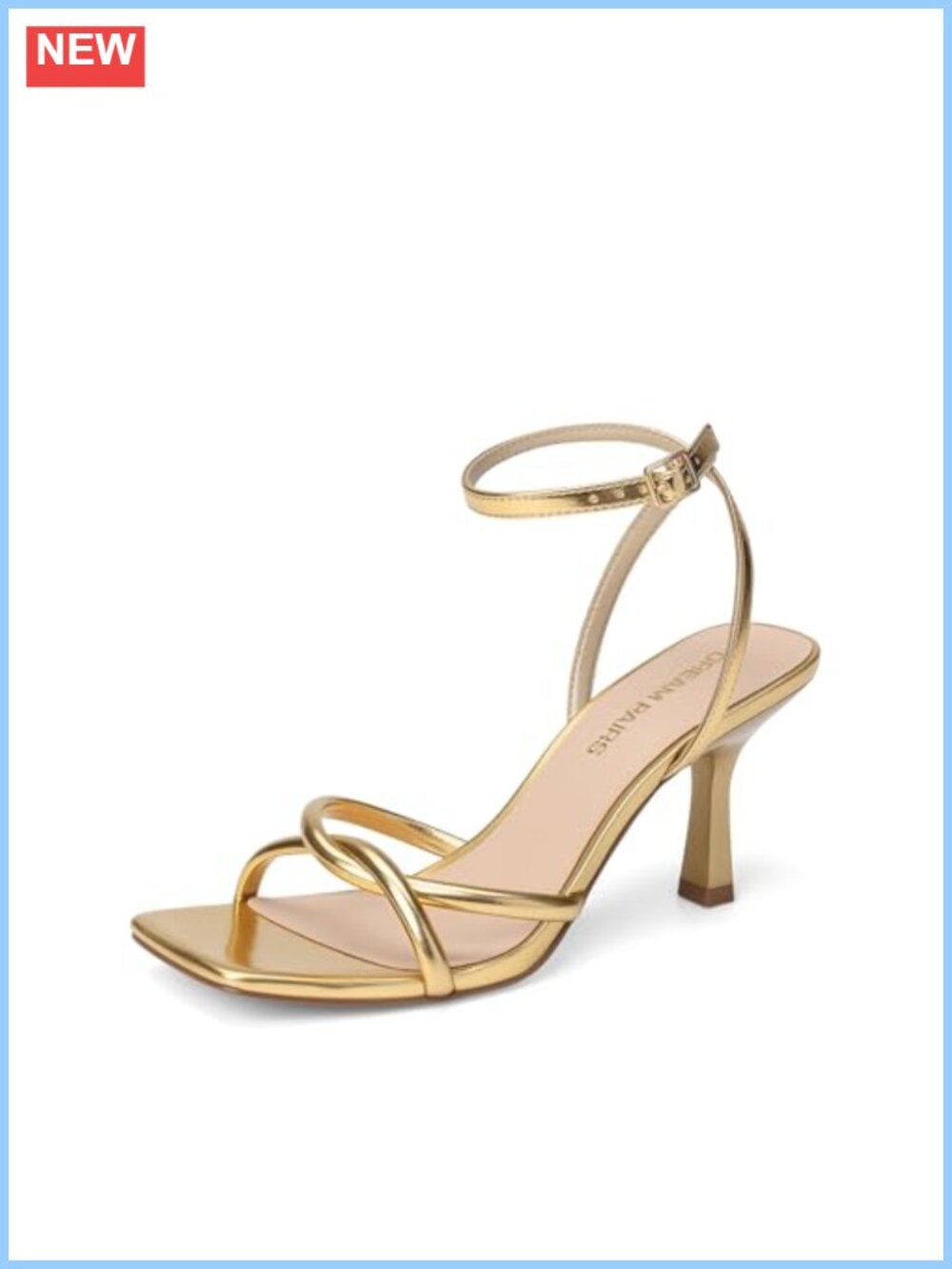 Women's Kitten Heel Ankle Strap Sandals Square Toe Faux Leather Dress Heels
